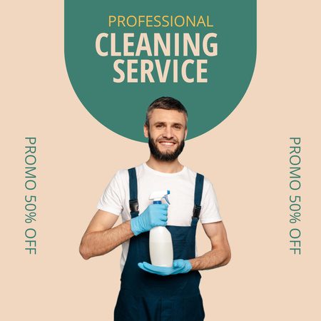 Oferta de serviço de limpeza profissional com um homem com detergente Instagram AD Modelo de Design
