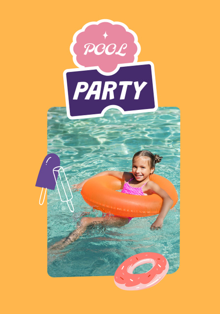 Pool Party Invitation with Happy Child Poster 28x40in Design Template