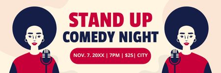 Stand-up Show Ad with Illustration of Woman Performer Twitter Design Template