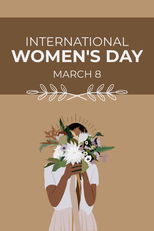 Kuva naisesta kukkakimpun kanssa naistenpäivänä Pinterest Design Template