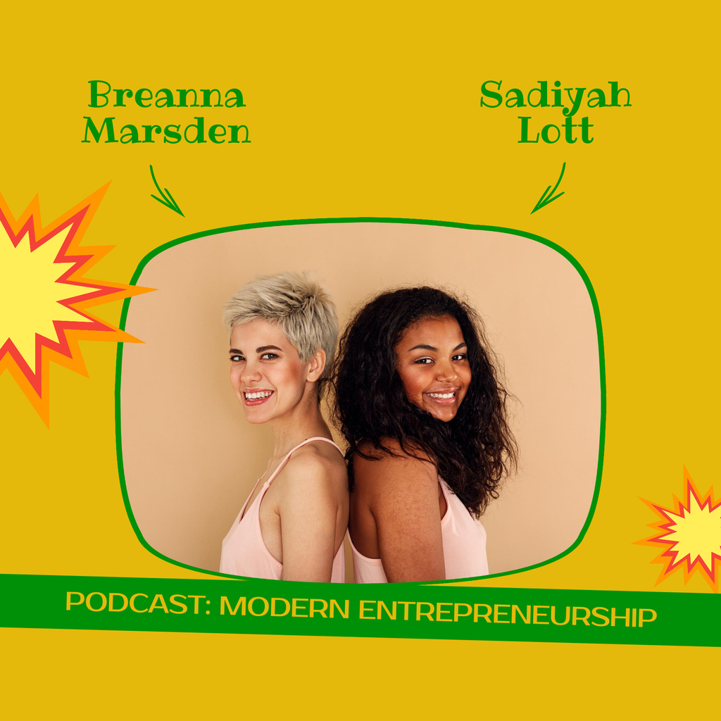 Podcast Topic Announcement with Young Girls Podcast Cover Design Template