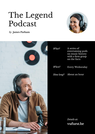 Ontwerpsjabloon van Poster van Podcast Annoucement with Man in headphones