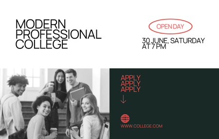 Designvorlage Ankündigung zum Tag der offenen Tür des Modern Professional College am Samstag für Invitation 4.6x7.2in Horizontal