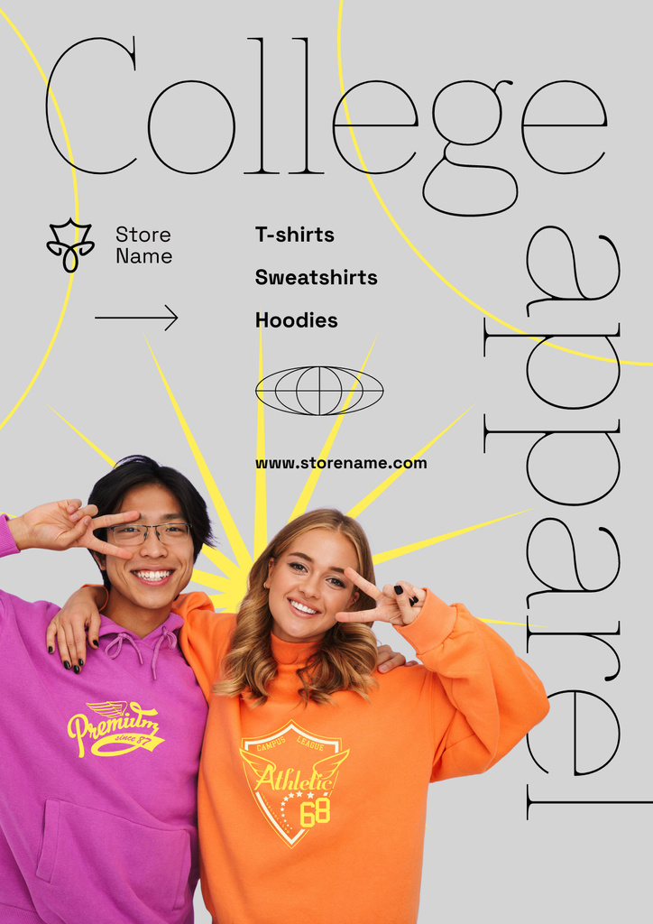 Young Students in Stylish College Apparel Poster – шаблон для дизайна