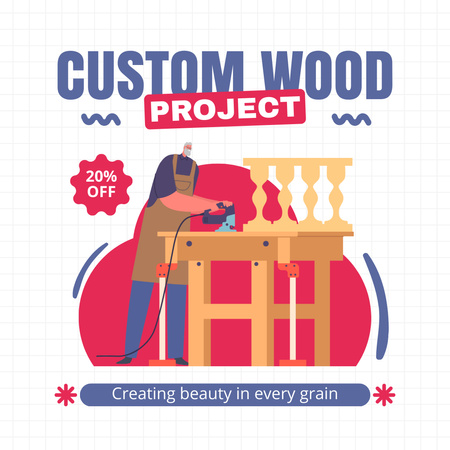 Räätälöityjen puusepänprojektien palvelu alennuksella Instagram AD Design Template