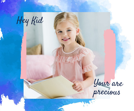 χαμογελαστά κοριτσάκι με το βιβλίο Large Rectangle Πρότυπο σχεδίασης