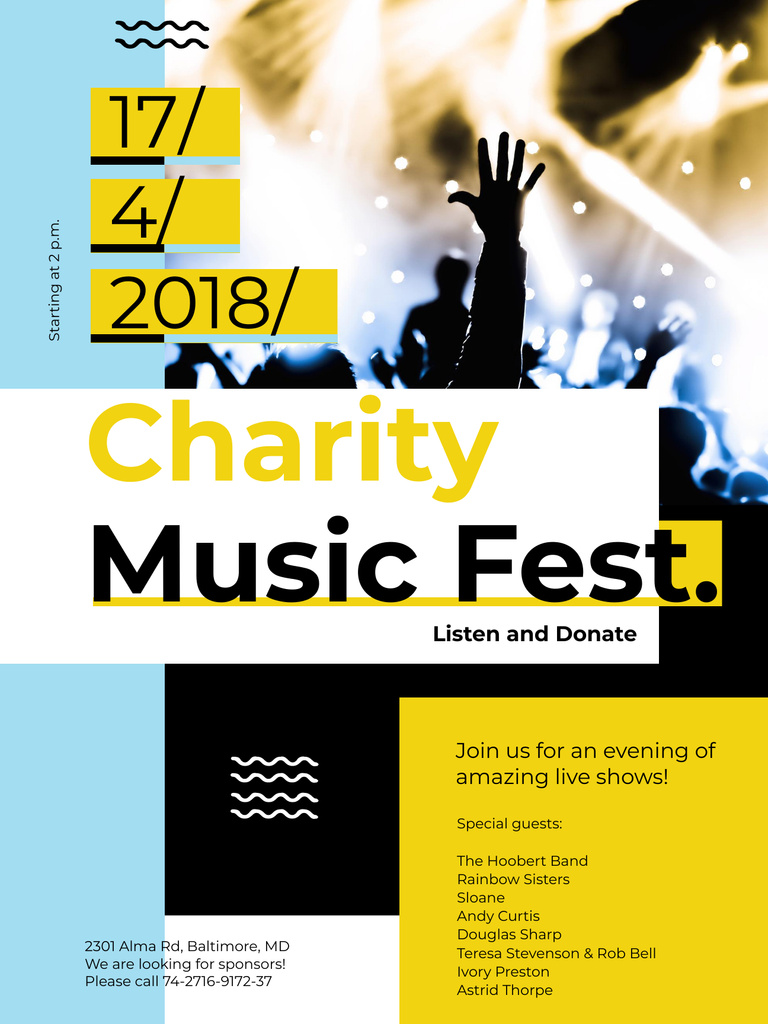 Charity Music Fest Invitation Crowd at Concert Poster US Design Template