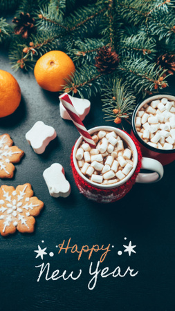 Template di design saluto di capodanno con marshmallows in coppa Instagram Story