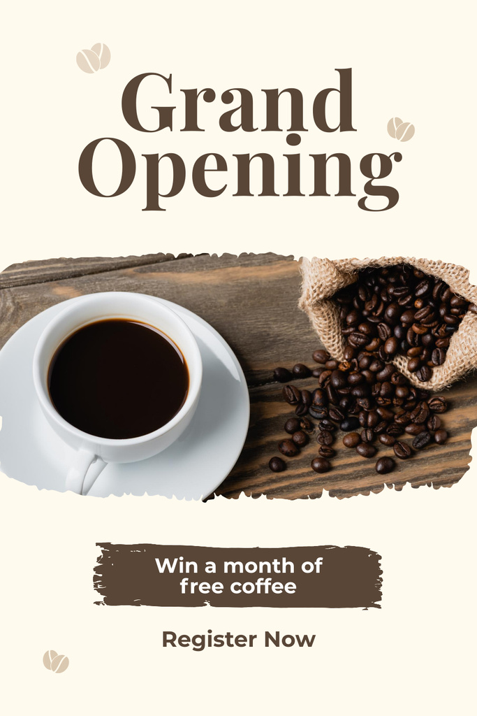 Designvorlage Cafe Grand Opening With Coffee Raffle And Registration für Pinterest