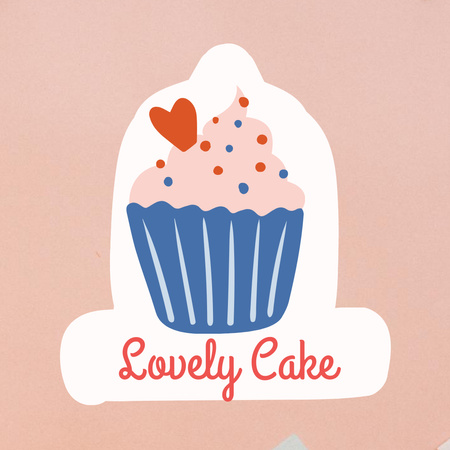 Cute Yummy Cupcake with Heart Logo 1080x1080pxデザインテンプレート