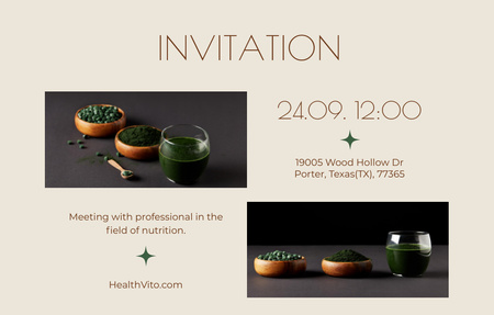 Ontwerpsjabloon van Invitation 4.6x7.2in Horizontal van Aankondiging van een gezonde voedingsbijeenkomst met voedingsdeskundigen