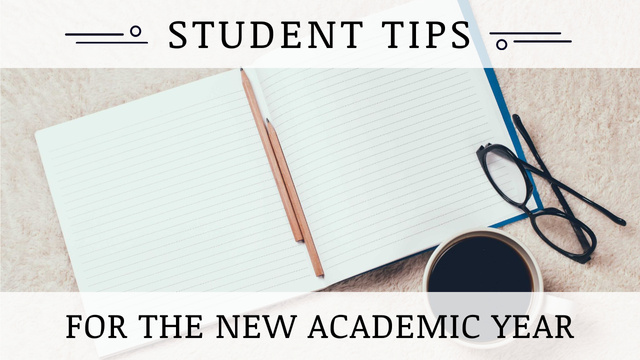 Student Tips Open Notebook and Coffee Youtube Thumbnail Design Template