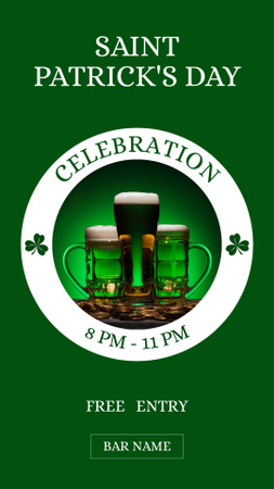 St. Patrick's Day Party with Beer Mugs Instagram Story Design Template