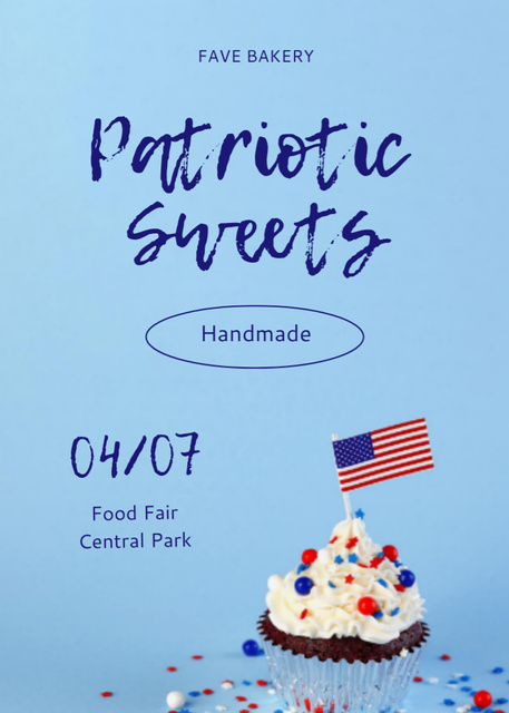 USA Independence Day Food Fair Announcement with Cupcake Flayer Design Template
