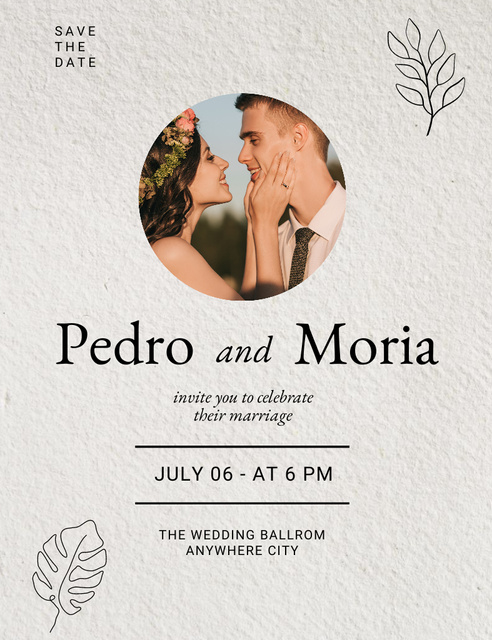Plantilla de diseño de Wedding Party Announcement with Photo of Newlyweds Invitation 13.9x10.7cm 