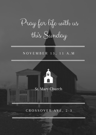 Church Near Waterfront And Praying On Sunday Announcement Postcard 5x7in Vertical Design Template