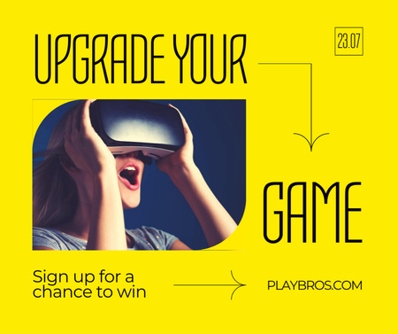 Анонс игрового турнира с женщиной в очках виртуальной реальности Facebook – шаблон для дизайна
