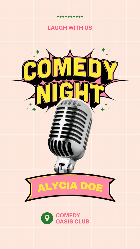 Ad of Comedy Night with Microphone in Pink Instagram Story Modelo de Design