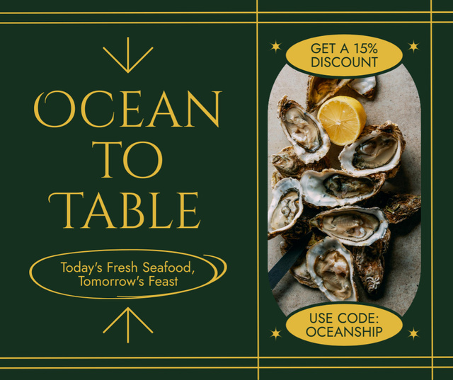Delicious Oysters with Lemon and Offer of Discount Facebook Design Template