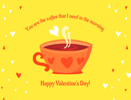 Happy Valentine's Day greeting with Cup of Coffee Thank You Card 4.2x5.5in Design Template