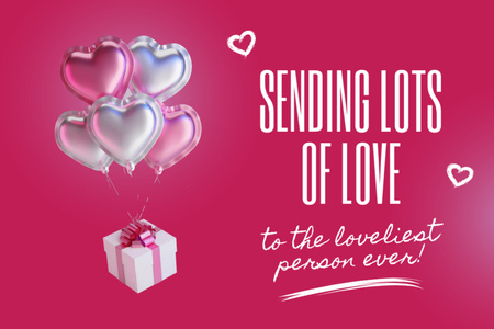 Template di design Saluto di San Valentino con cuori palloncini e regalo Postcard 4x6in