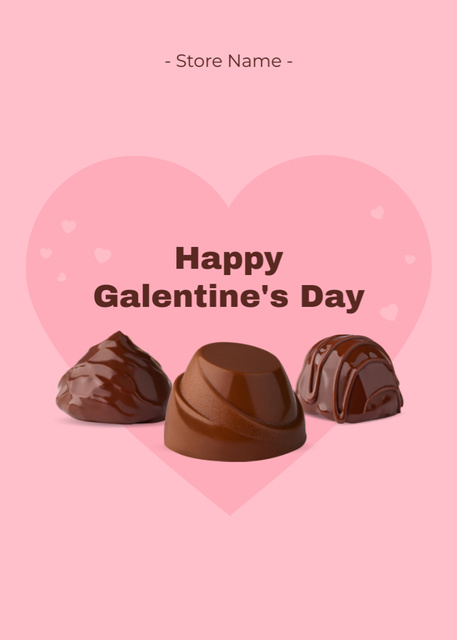 Galentine's Day Wishes with Chocolate Postcard 5x7in Vertical Design Template