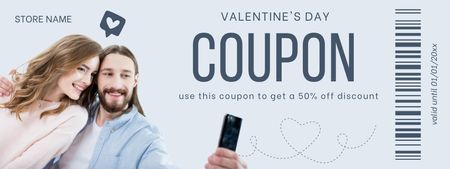 Valentine Day Discount Offer with Beautiful Young Couple Coupon Design Template
