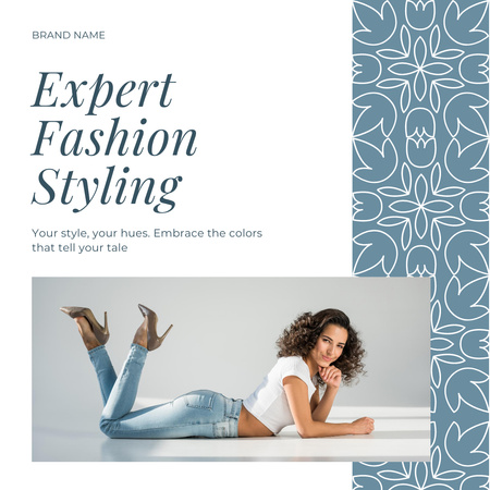 Expert Fashion Styling Services Ad on Blue and White Instagram Design Template