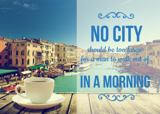 Cup of Coffee On Historical City View Postcard 5x7in Design Template