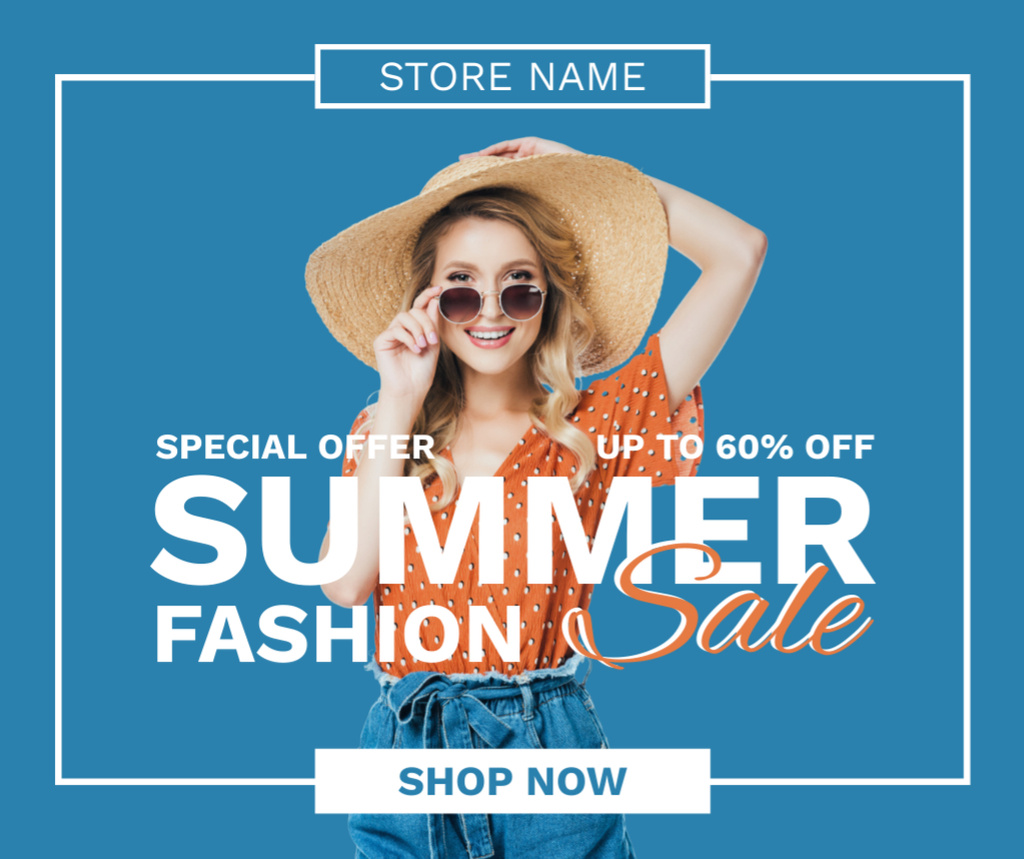 Ontwerpsjabloon van Facebook van Summer Fashion Offers on Blue