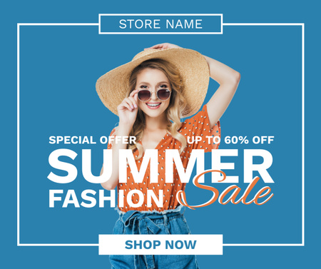 Template di design Summer Fashion Offers on Blue Facebook