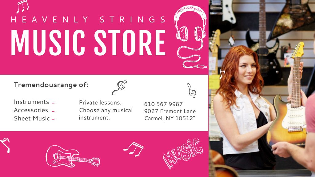 Platilla de diseño Music Store Ad Seller with Guitar Title