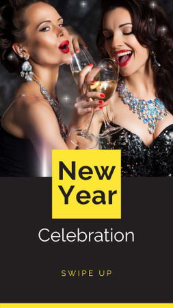 Plantilla de diseño de celebración de año nuevo con niñas celebrando champagne Instagram Story 