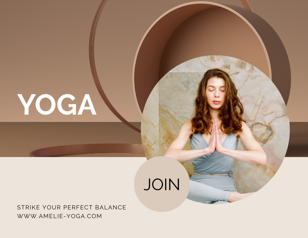 Excellent Online Yoga Classes Promotion In Beige Flyer 8.5x11in Horizontal Design Template