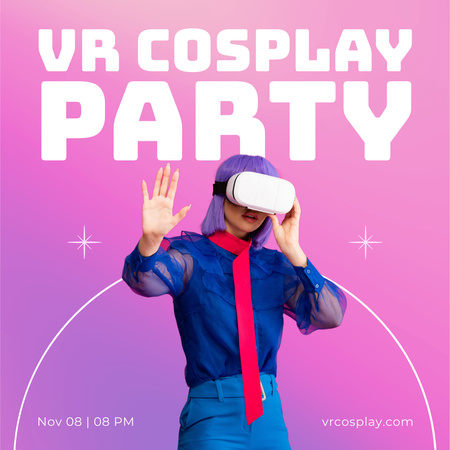 Ontwerpsjabloon van Instagram van Young Lady in VR Glasses for Virtual Cosplay Party Invitation 