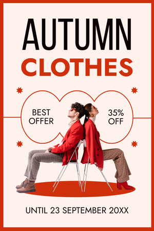 Platilla de diseño Autumn Clothes Sale with Young Couple in Red Pinterest