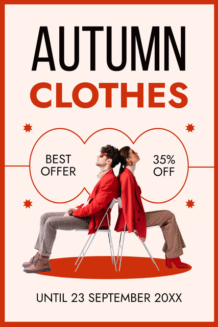 Autumn Clothes Sale with Young Couple in Red Pinterest Design Template