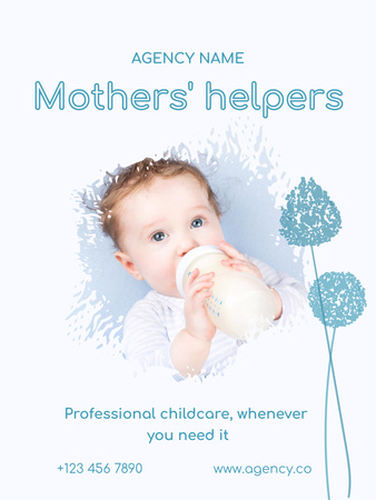 Qualified Babysitting Agency Services Offer with Cute Newborn Poster US Design Template