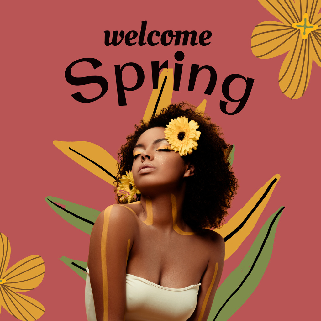  Woman with Flowers for Inspirational Spring Greeting Instagram Tasarım Şablonu