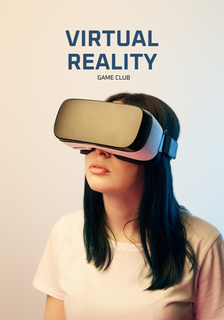 Virtual Reality Game Club with Woman in Glasses Poster 28x40in Design Template