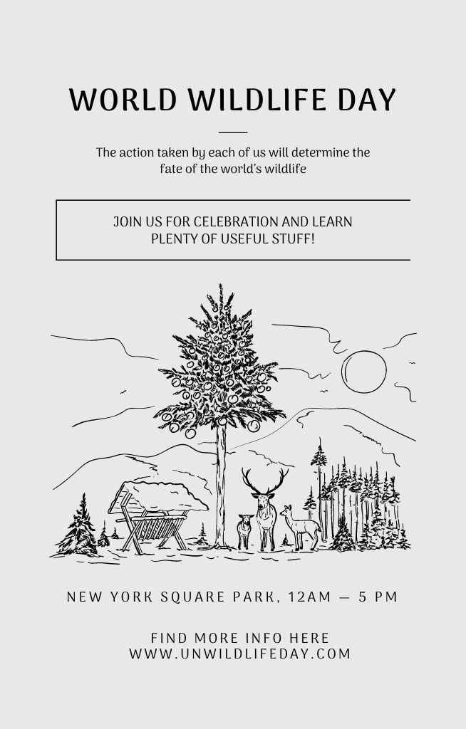 World Wildlife Day Event Announcement with Sketch Drawing of Nature Invitation 4.6x7.2in tervezősablon