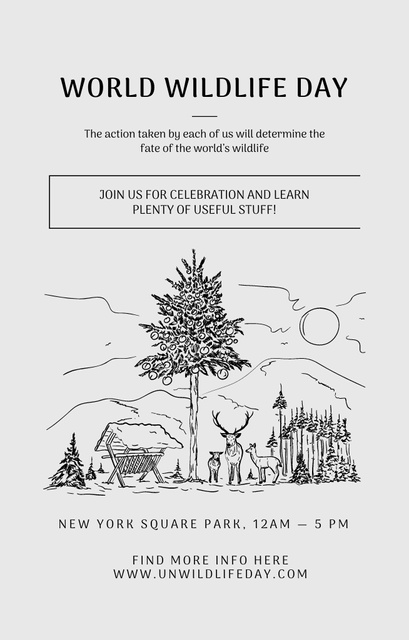 World Wildlife Day Event Announcement with Sketch Drawing of Nature Invitation 4.6x7.2in Design Template