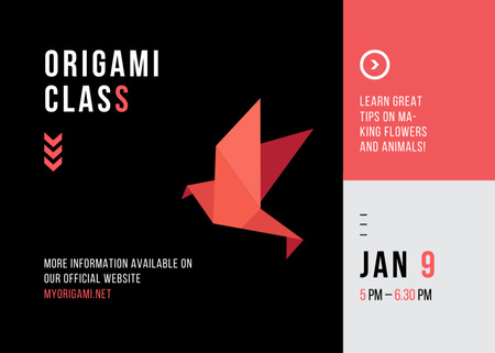 Origami Classes with Red Bird Flyer 5x7in Horizontal Design Template