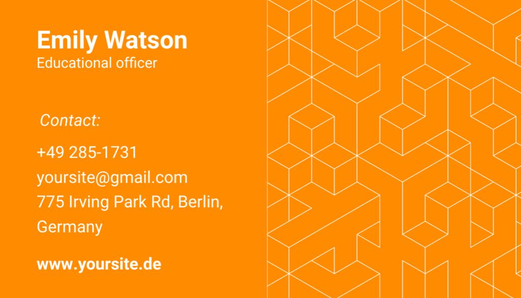 Introduction to Education Officer on Orange Business Card US Design Template