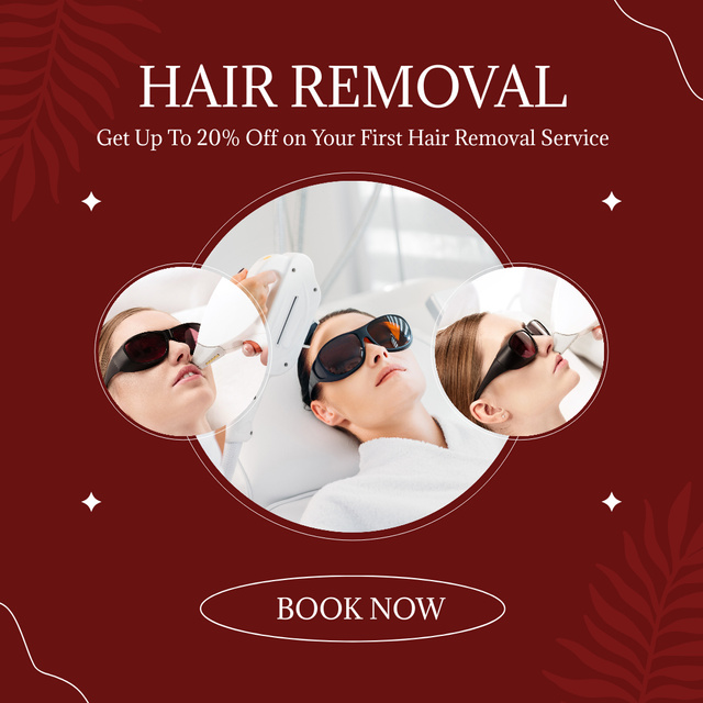 Designvorlage Offer Discounts for Laser Hair Removal on Red für Instagram