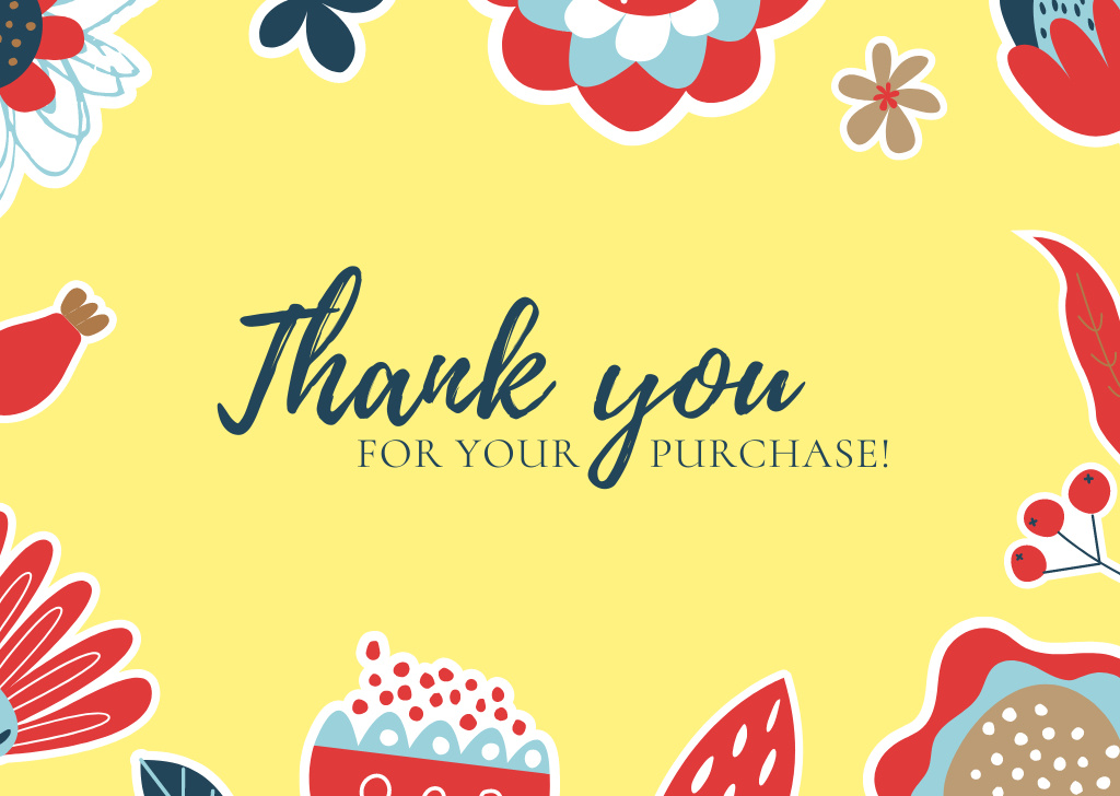 Thank You For Your Purchase Phrase with Bright Abstract Flowers Card tervezősablon