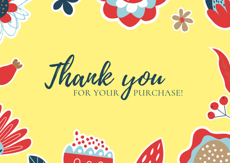 Thank You For Your Purchase Phrase with Bright Abstract Flowers Card Tasarım Şablonu
