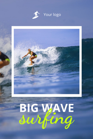 Athletic Woman is Surfing in Ocean Postcard 4x6in Vertical Design Template