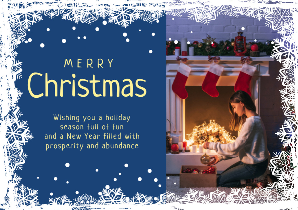 Plantilla de diseño de Merry Christmas Greeting Woman with Presents Postcard A5 