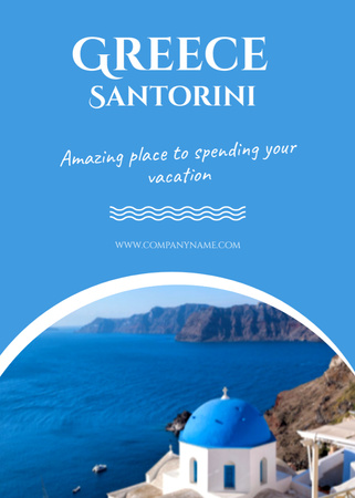 Travel to Greek Santorini Postcard 5x7in Vertical Design Template